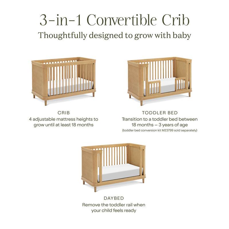 Marin with Cane 3-in-1 Convertible Crib, Honey/Honey Cane