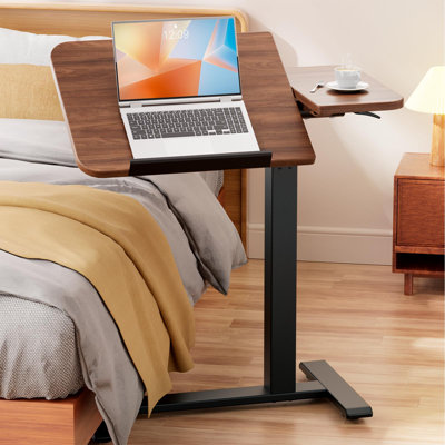 W31" x H23.2" Engineered wood Overbed Bedside Table With Wheels, Tilting Adjustable Hospital Bed Table Over The Bed, Medical Mobile Laptop Stand, Rolling Standing Desk For Hospital And Home Use（walnut）