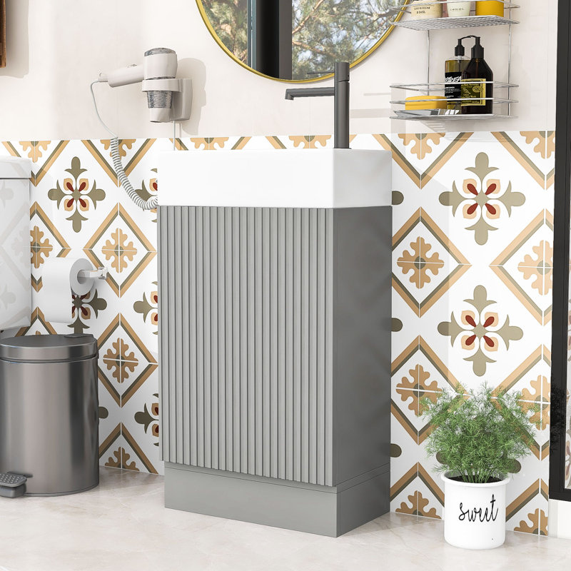 Raymon 18.6'' Single Bathroom Vanity with Ceramic Top, Gray