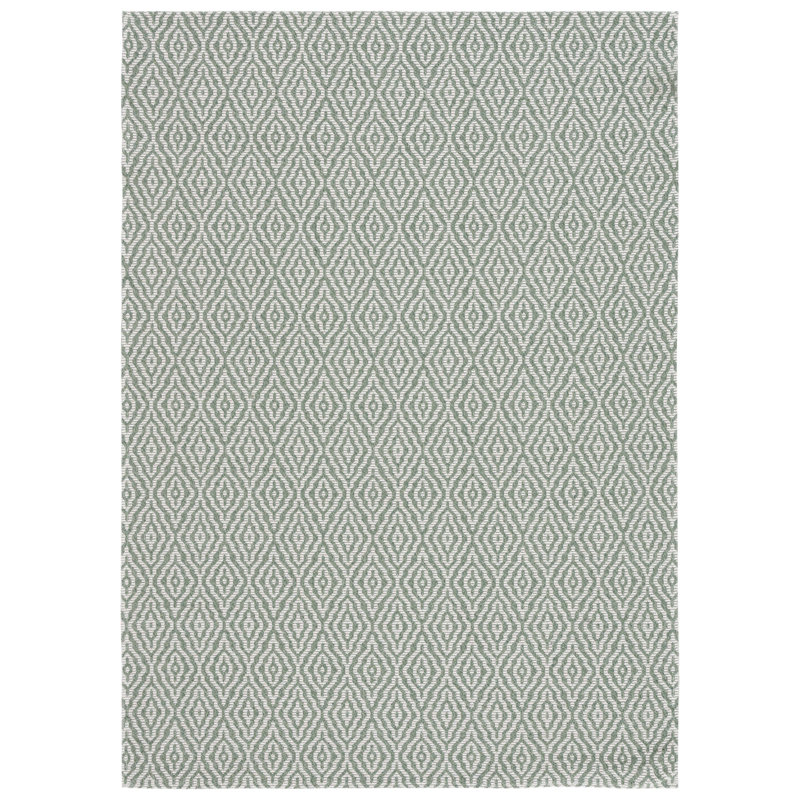 Martha Stewart Cotton Geometric Rug in Green/Ivory, Rectangle 5' x 7'