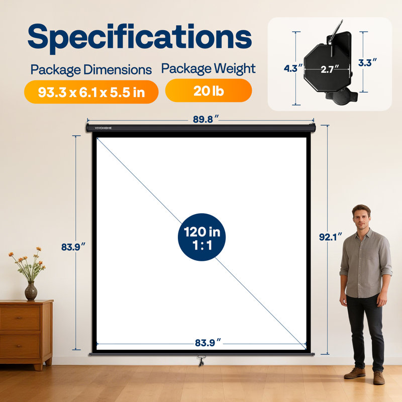 VIVOHOME Outdoor Manual Projector Screen Projector Screen