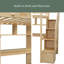Lit mezzanine simple au-dessus de simple avec bureau intégré et escalier, avec compartiments de rangement et tablettes-1906360924