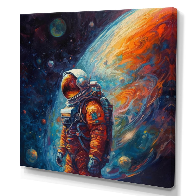 Astronaut With A View Of The Galaxy - Space Framed Canvas Print, 30" H x 30" W, Wrapped Canvas