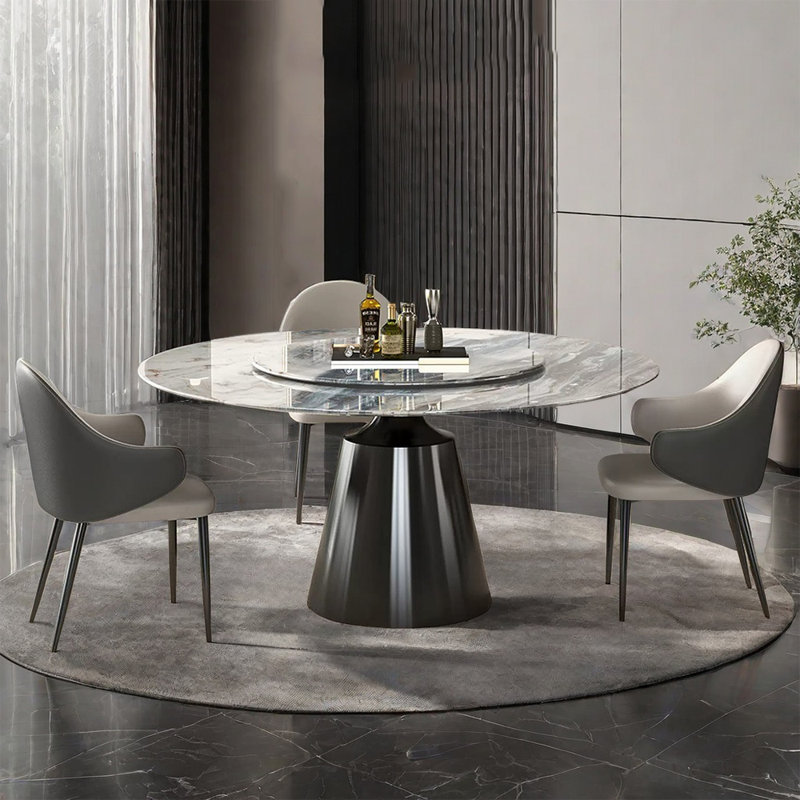 Luxury Modern Microlite Round Dining Table Set, 29.52"H x 53.14"L x 53.14"W, 9 Pieces: Table, 8 Chairs