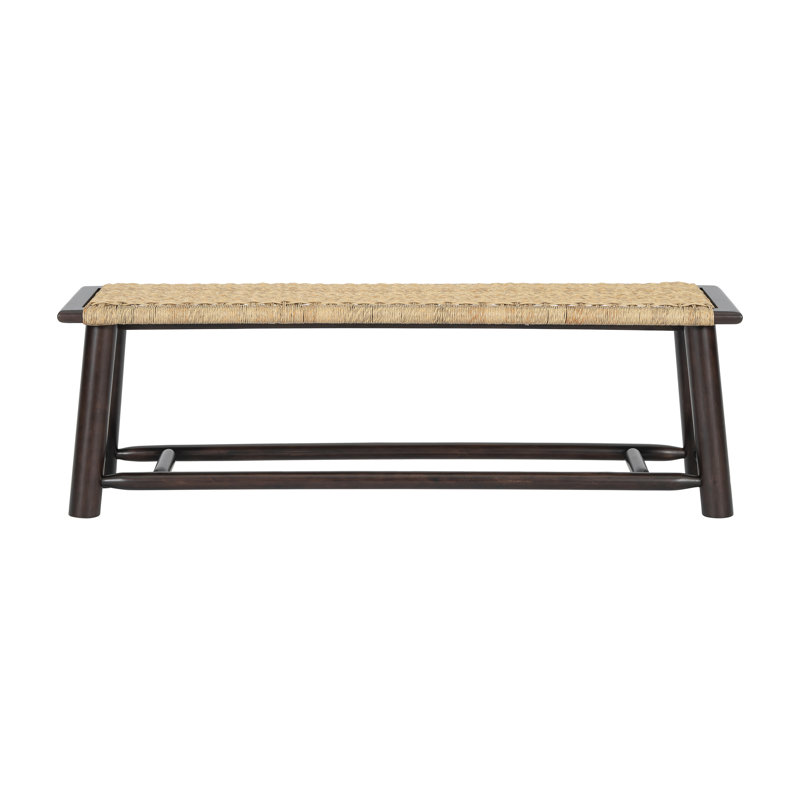 Jorah 59" Farmhouse Modern Solid Wood Bench with Handwoven Rattan, Walnut