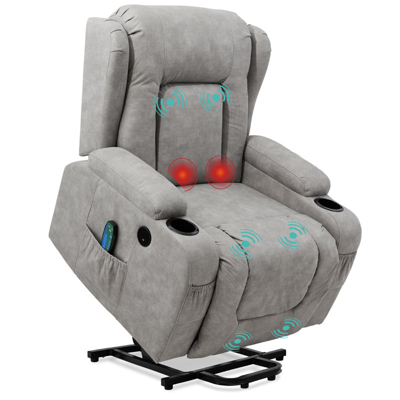 Xola Electric Power Lift Recliner Massage Chair Furniture w/ USB Port, Heat, Cupholders, Gray Faux Leather
