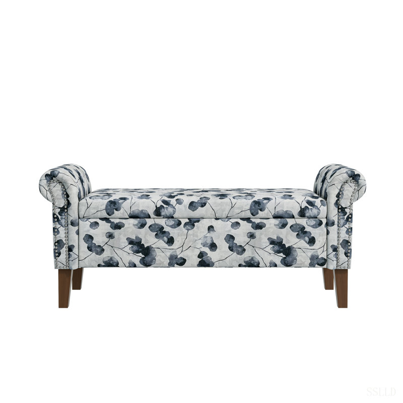 Banc de rangement avec accoudoirs roulés Wallen, Gris foncé / crème crème clair