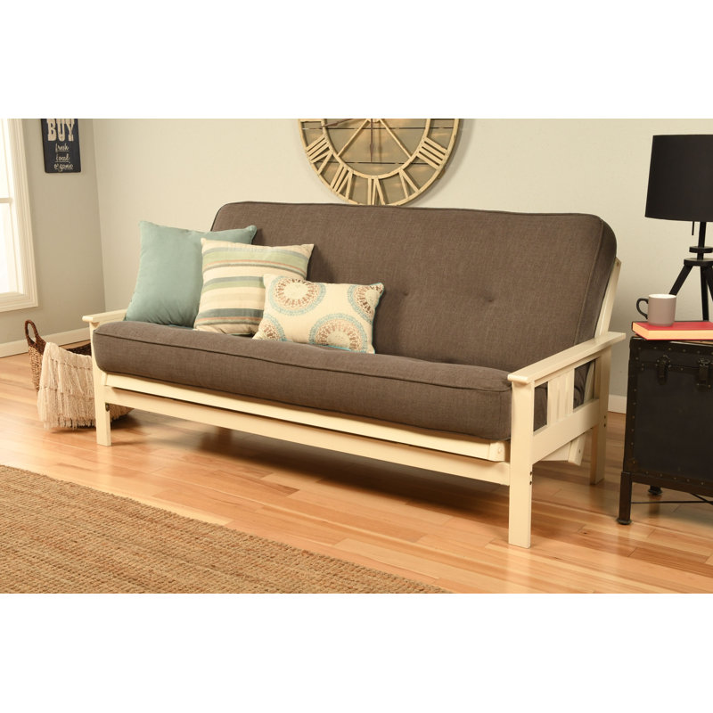 Johnte Full-Size Futon Frame and Full-Size Innerspring Mattress, Antique White, Linen Cocoa, Innerspring