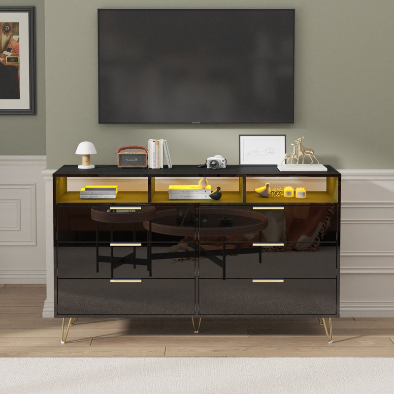 Commode 6 tiroirs avec lumières DEL, commode 55,20 Katixa, Noir