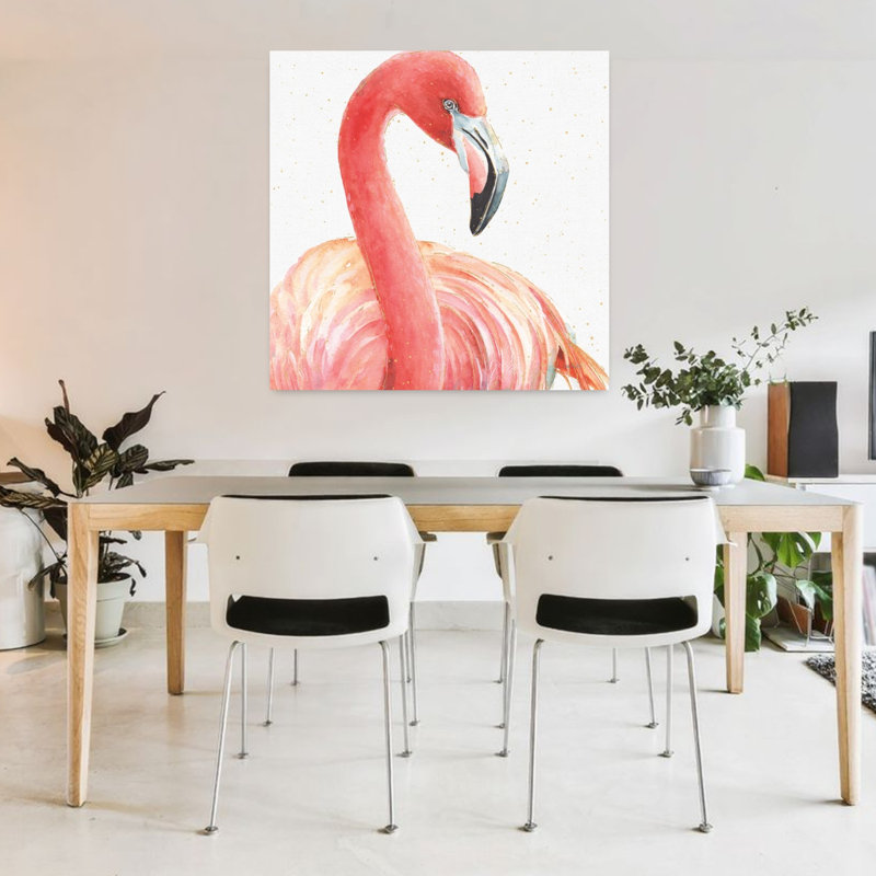 Gracieusement rose II oiseau flamant rose, art tropical, H 36 po x l 36 po