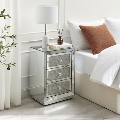 Table de chevet 3 tiroirs en miroir