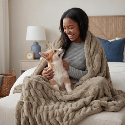 Luxury Fluffy Faux Fur Throw Blanket Reversible Plush Oeko-tex Certified 60"x80"