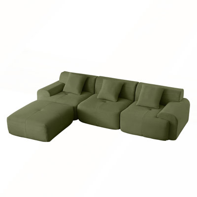113-Inch L-Shaped Modular Sectional Sofa with Deep Seating, Movable Ottoman, and Corduroy Upholstery for Modern Living Rooms