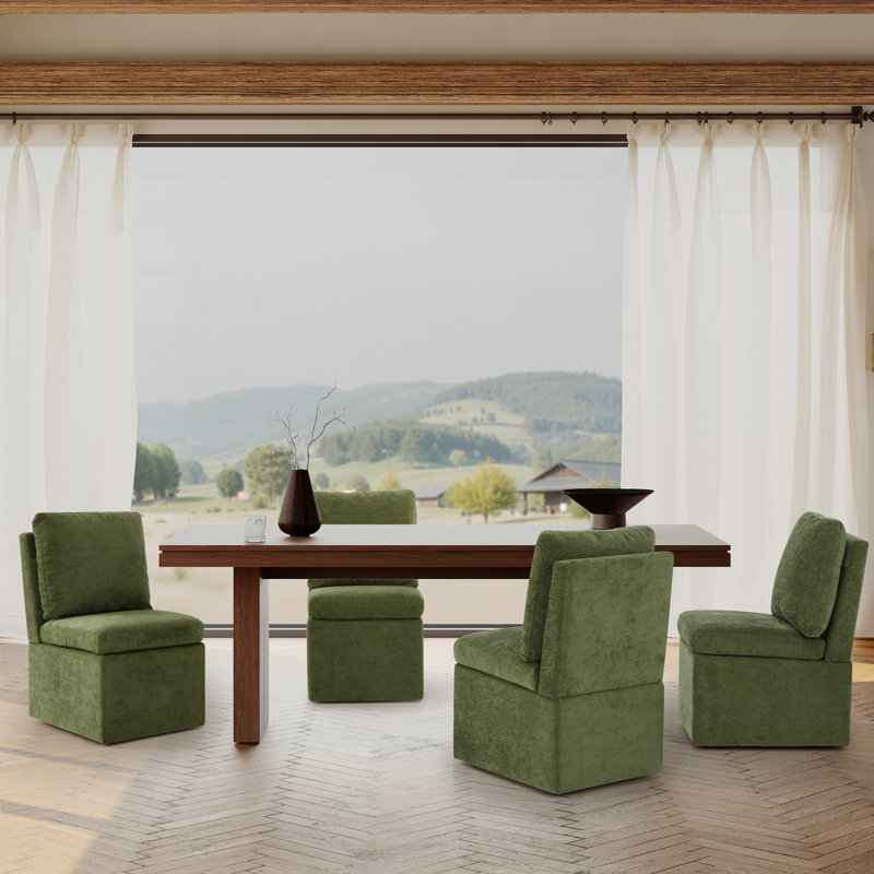 Chaise de salle à manger en chenille avec rangement et roulettes (ensemble de 6), 4, Vert