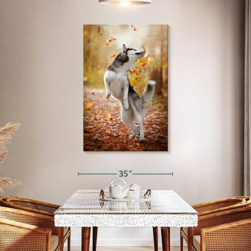Brampt Autumn Husky Playing, 48" H x 32" W