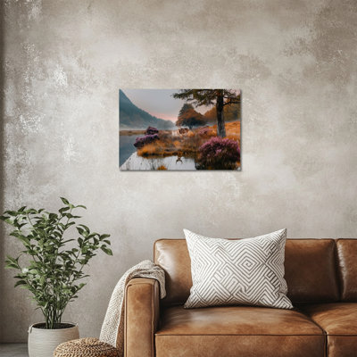 Art mural en toile de Noël cerf, impressions de paysage de forêt hivernale, affiche festive de renne pour le salon, la chambre à coucher, décoration murale de photo de vacances 12 po x 16 po à 36 po x 48 po, 12 po x 16 po