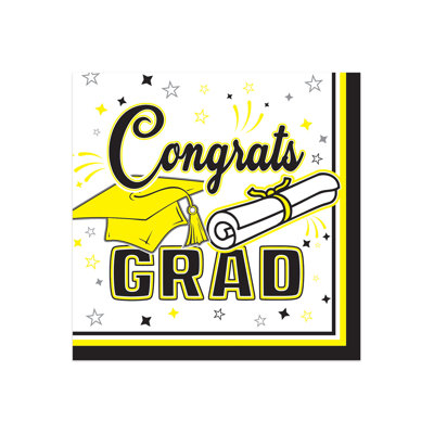 Yellow Congrats Grad 2-Ply Beverage Napkins, 36 Napkins/Package
