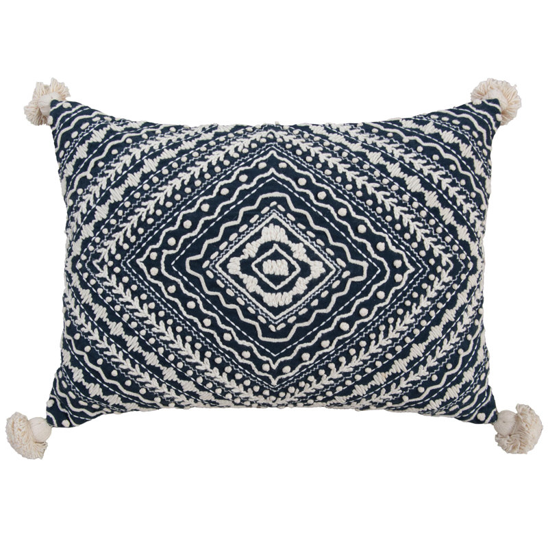 100% Cotton Down Filled Throw Pillow, Blue/Natural