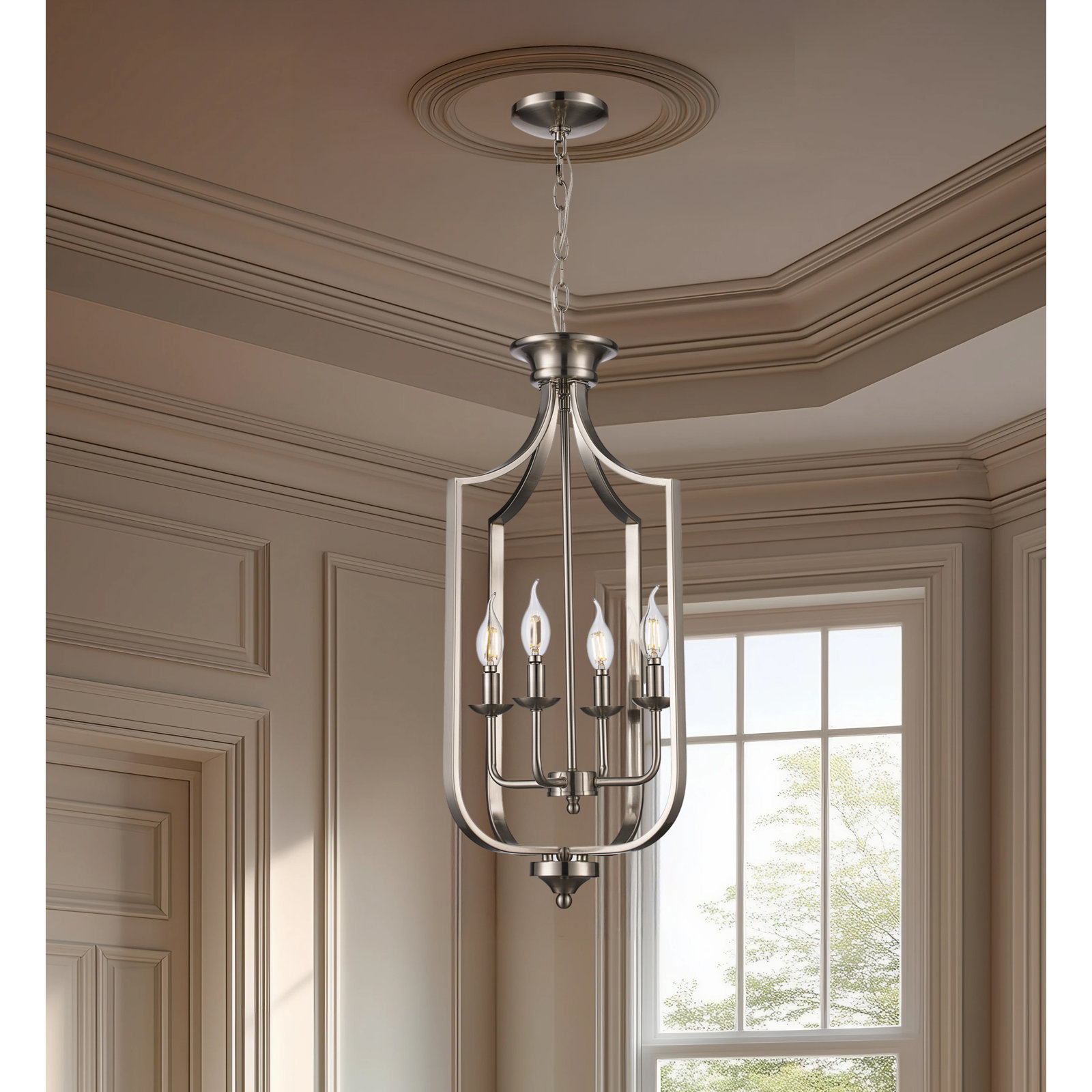 4-Light Chandelier, Brushed Nickel, Medium