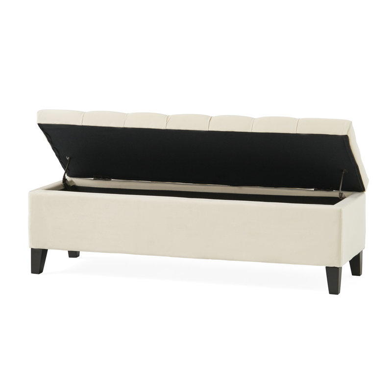 Amalfi Upholstered Storage Bench, Ivory Fabric, 17" H x 51" W x 17.5" D