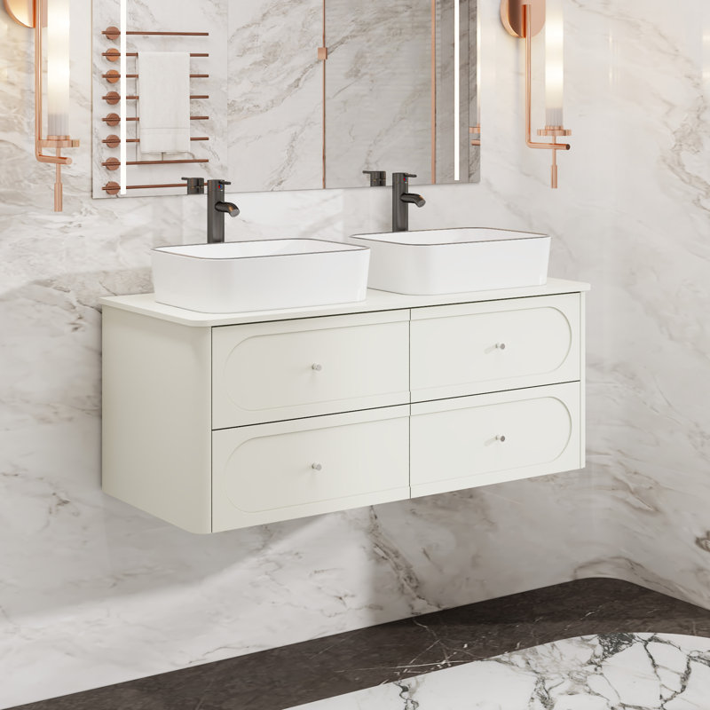 Meuble-lavabo mural de 48 pouces avec lavabo et robinetterie, Noir