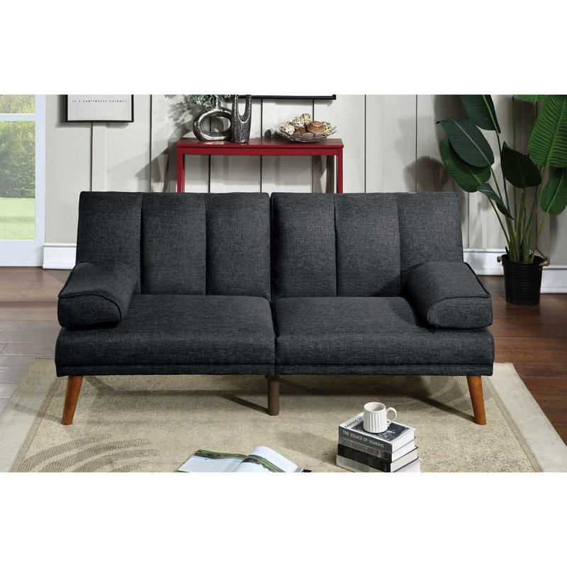 Polyfibre noir moderne réglable avec lit en bois massif et tissu de style transitionnel