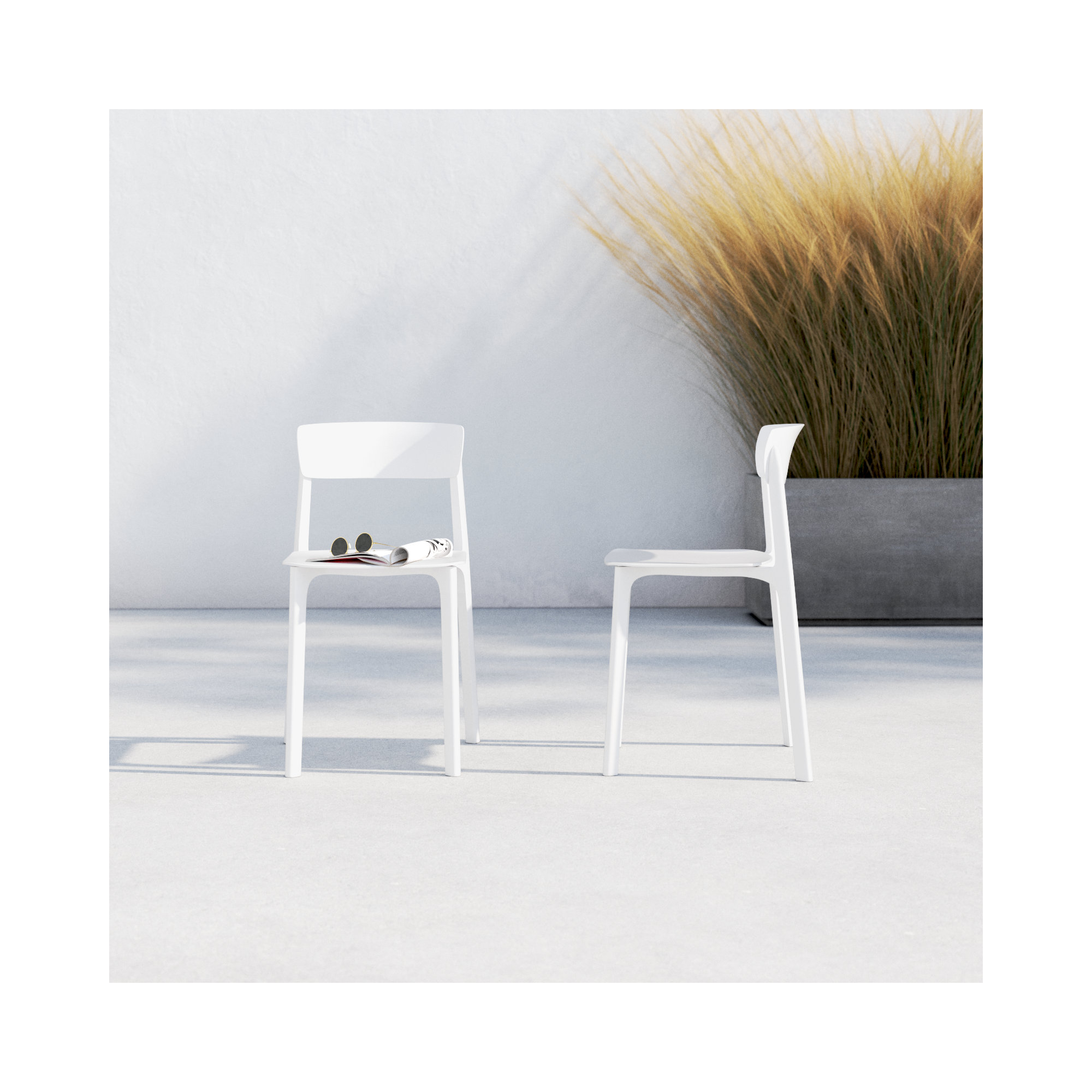 Vowa Stacking Patio Dining Side Chair, White