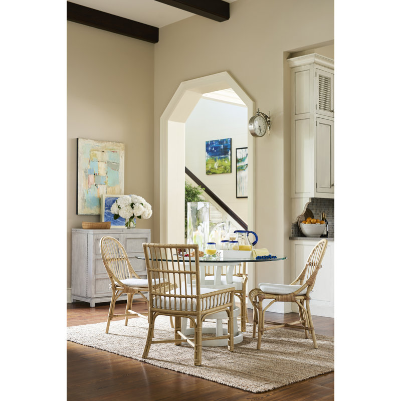 White Rattan and Cane Upholstered Arm Chair