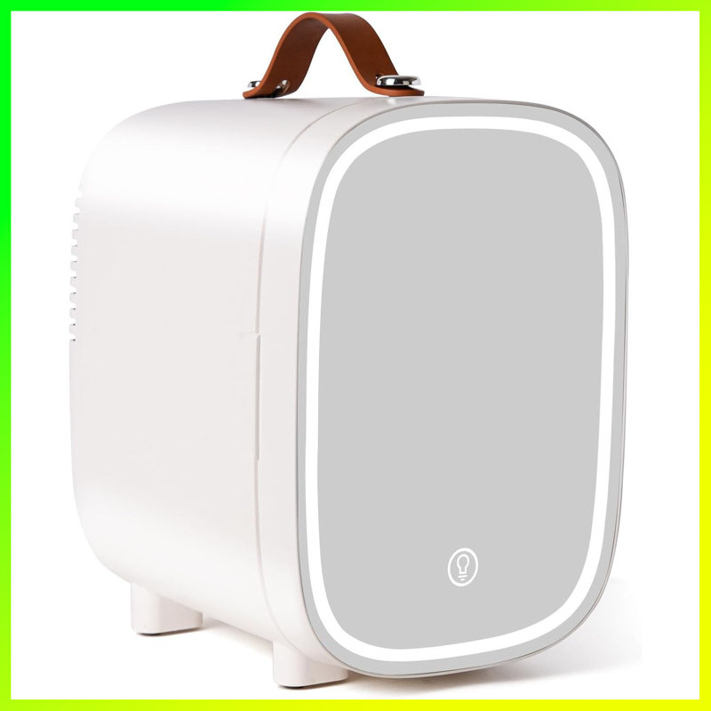 4L/6-Can Mini Fridge For Bedroom â€“ Portable Skincare Cooler & Warmer With LED Mirror, 12V AC/DC Power, Ideal For Drinks, Makeup, Dorm, Office & Car, Mirror