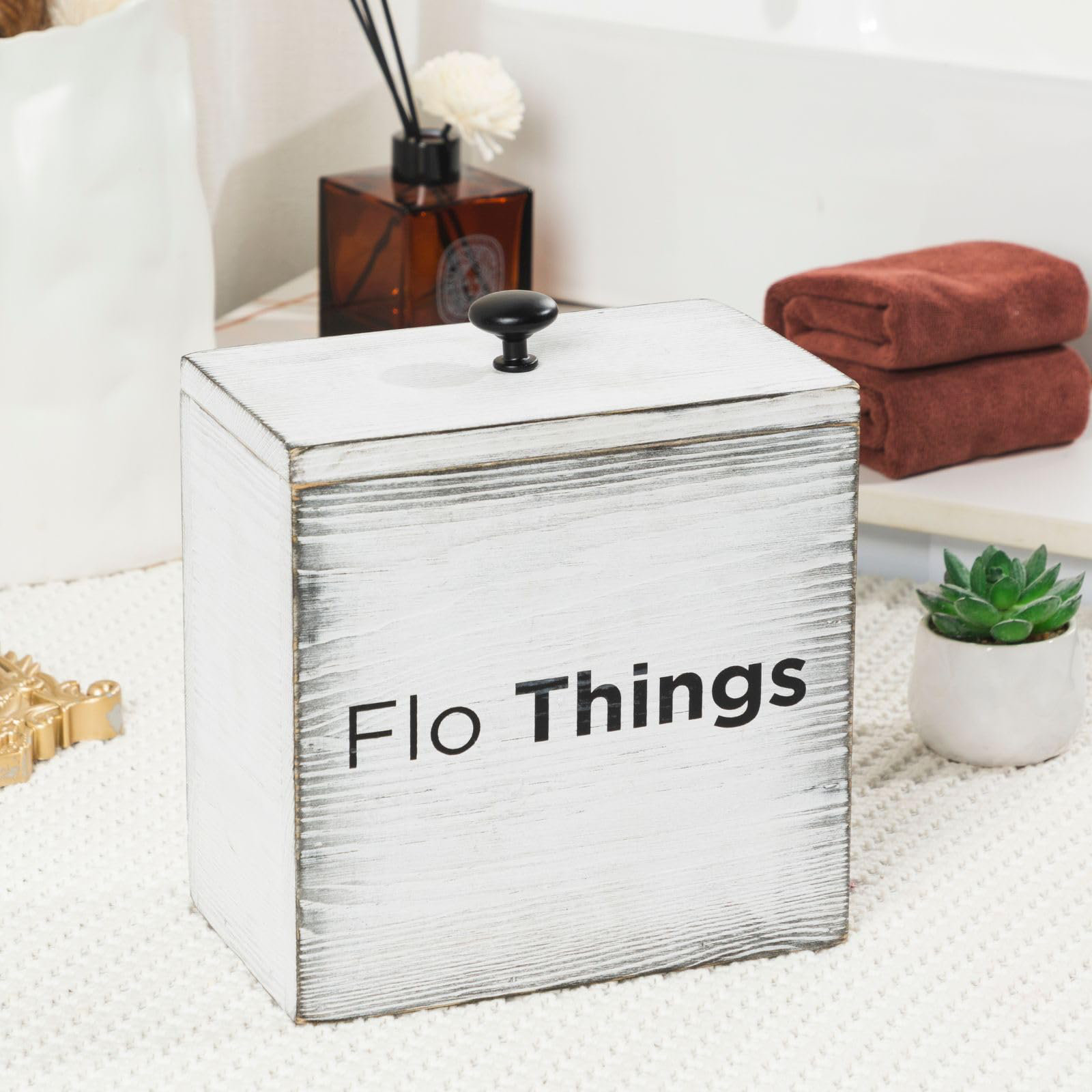 Bamboo Tampon & Pad Storage Box With Lid - Bathroom Organizer For Women (7.8x5.8x5")