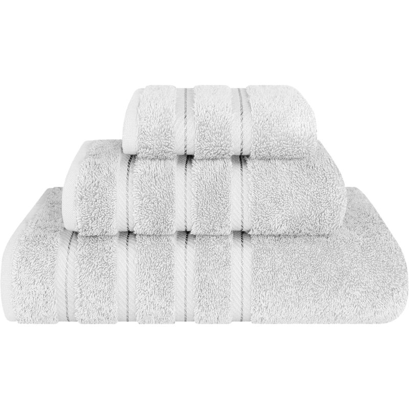 100% Cotton 3 Piece Turkish Bath Towel Set,  Super Soft and Absorbent Darcelle Collection, Silver Gray