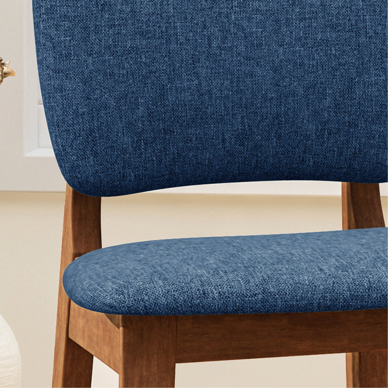 Paire de chaises de bar de style Mid-Century moderne - bleu foncé, structure en bois, pieds fuselés fins, tabourets bleus, élégant (de 2