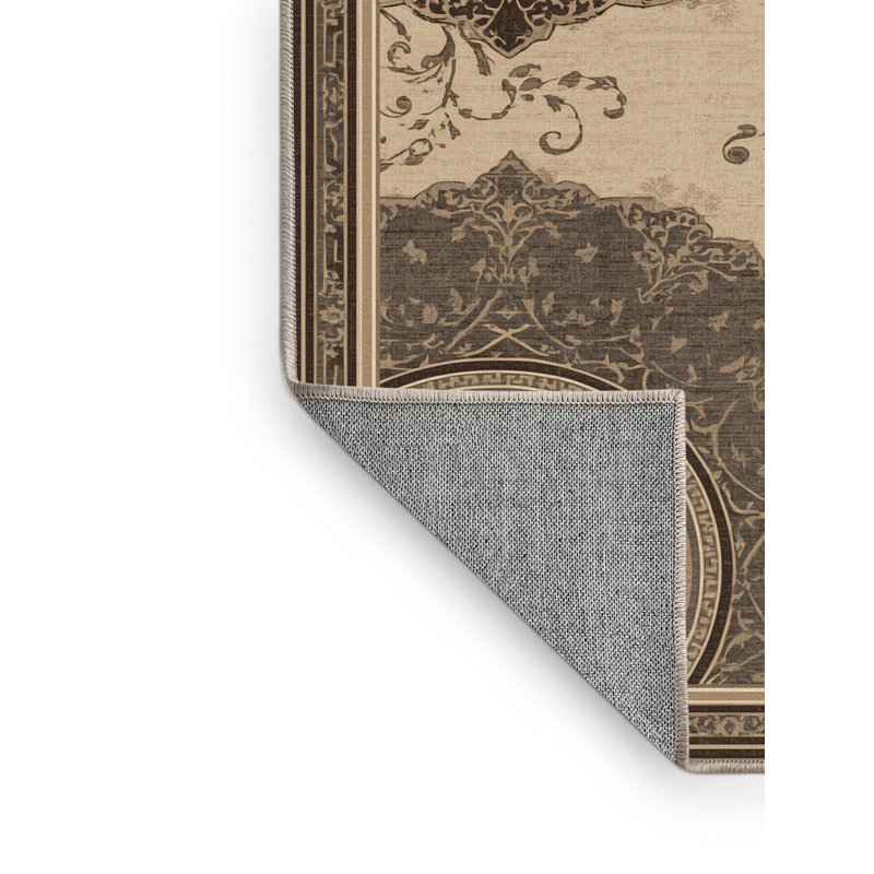Machine Washable Pavni Fibonacci Sequence Classic Oriental Rug in Brown – Beige Binding, 5x7