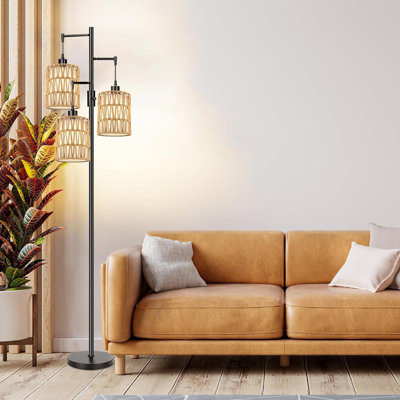 Boho Floor Lamp With 3 Dimmable LED Bulbs, Rustic Black Tree Design, Adjustable Brightness, 79-Inch Cord, For Living Room, Bedroom, Office, And Corner Decor