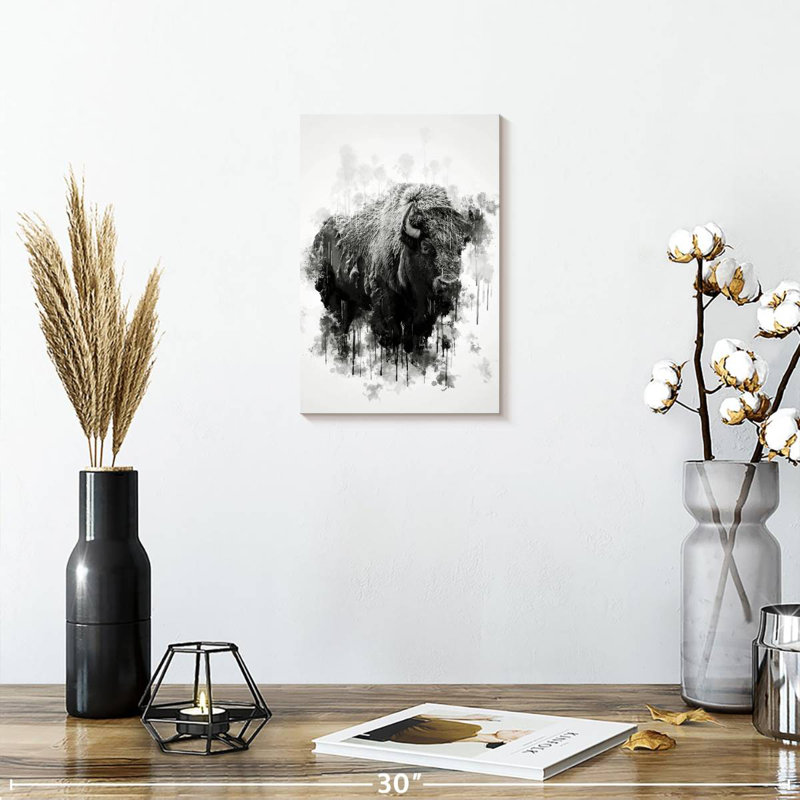 Bison Brampt noir et blanc, H 12 po x l 8 po