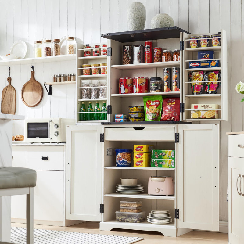 Garde-manger de 72 po Aaleah avec 12 tablettes de porte, 6 tablettes réglables et 1 tiroir profond, Blanc