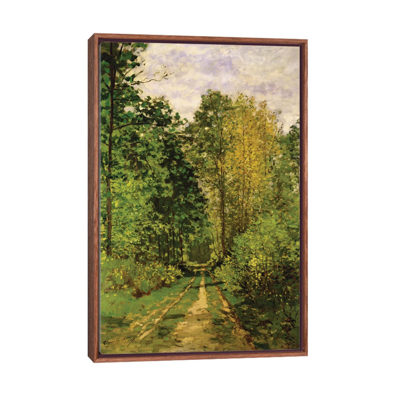 Chemin boisé, 1865 par Claude Monet, reproduction d’art, H 26 po x l 18 po x 1,5 po, Toile avec cadre en bois brun classique