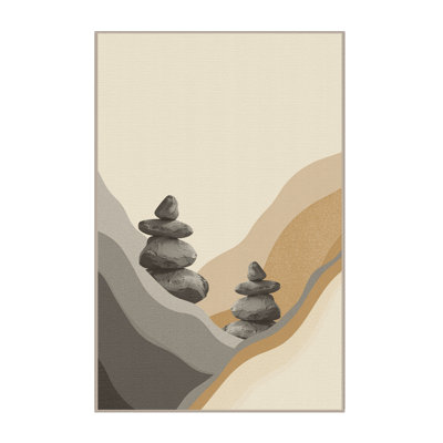 Tapis beige minimaliste lavable à la machine Pavni Balance Rock