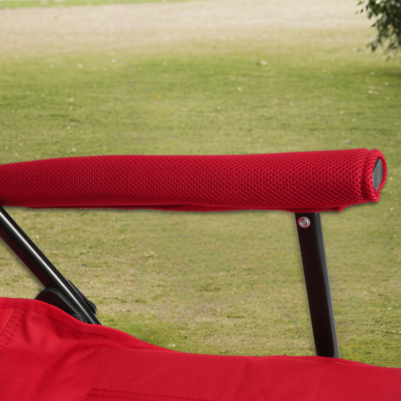 High Back Heavy Duty Lawn Chair;portable Collapsible Chair With Cup Holder, Red