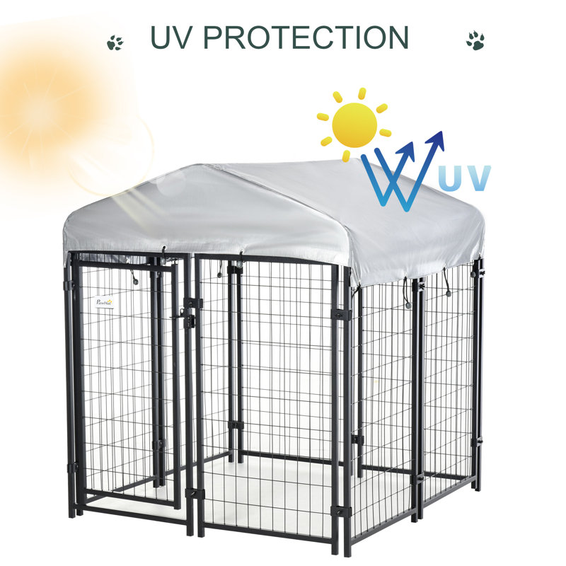 Galvanized Steel Outdoor Dog Kennel with UV-Resistant Roof