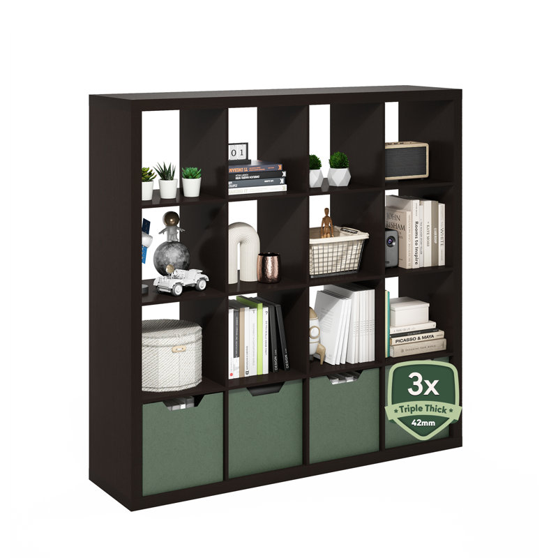 Organisateur de rangement cubique, Chêne foncé, (16 tablettes) H 56,85 po x l 57,4 po x P 15,35 po