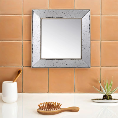 18" x 18" Distressed Silver Square Accent Mirror, Traditional Style Framed Wall Mirror for Living Room, Entryway, Office, Bedroom, Hallway