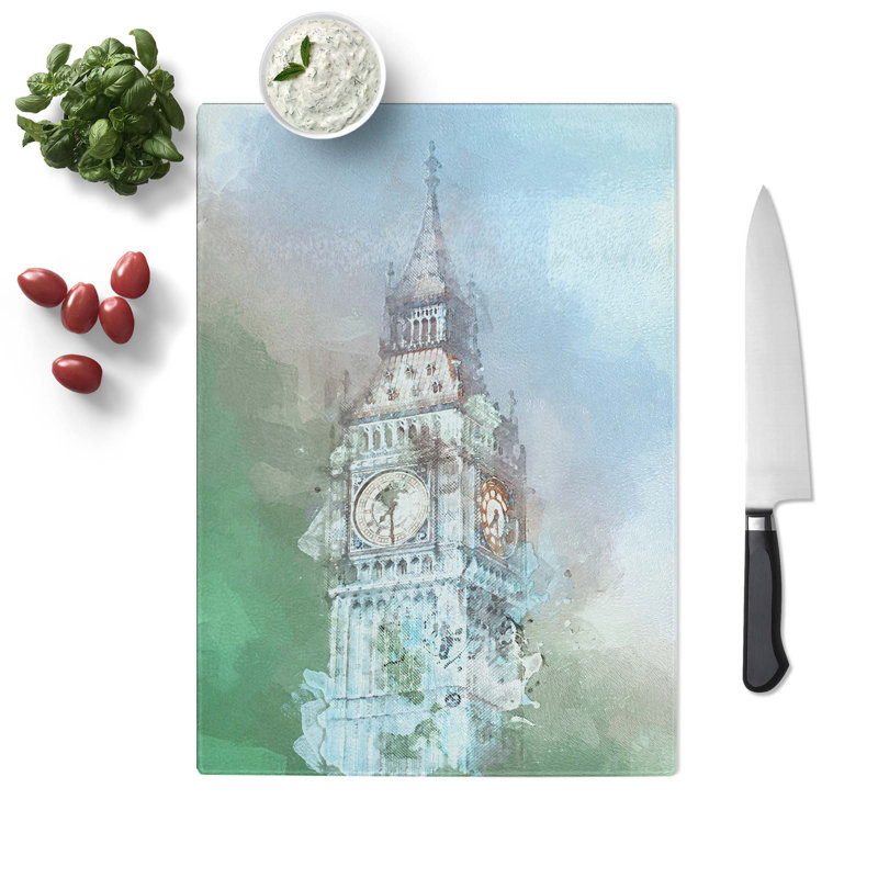 Tempered Glass Big Ben Design Chopping Board, 28.5 cm W x 39 cm L