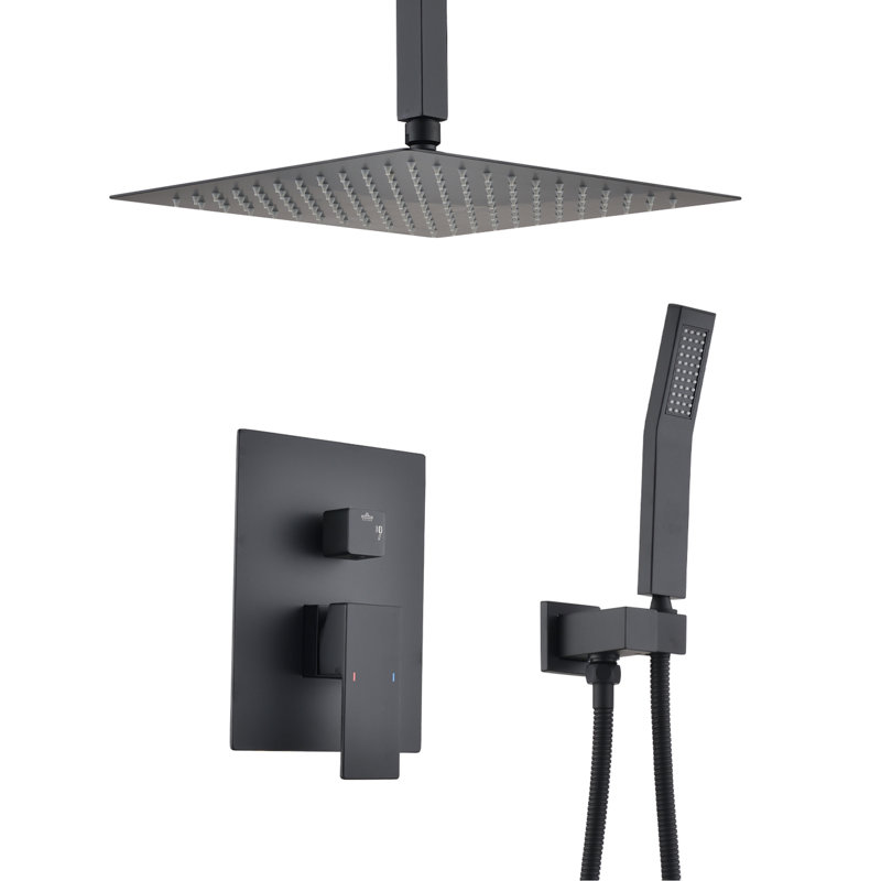 Ceiling Mounted Shower System In Matte Black - Handheld & 10" Head Bathroom With Holder, Matte Black