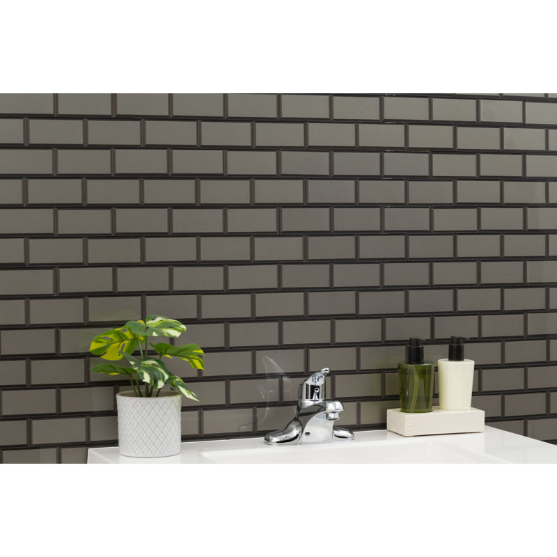 Tactiq Brunox Subway 12 in. x 12 in. Glossy Glass Mosaic Wall Tile