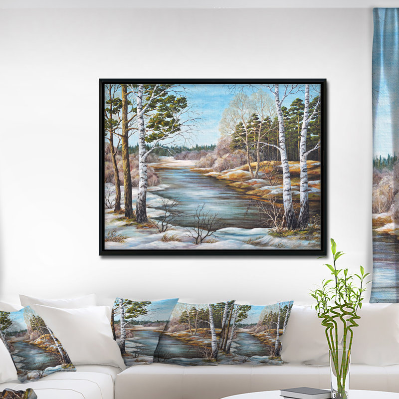 Schafer «The Spring Siberian River», peinture, H 12 po x l 20 po x P 1 po, Toile avec cadre flottant