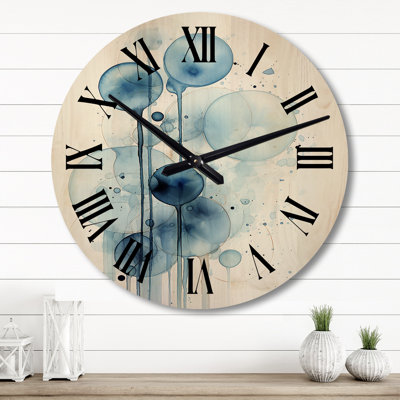 Tranquility Vintage Light Blue Circles II - Modern Geometric Oversized Wood Wall Clock