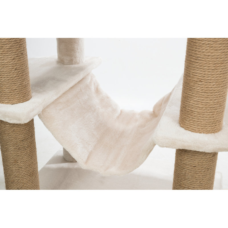 Federico 56" Beige Sisal and Polyester Cat Tower with Hammock
