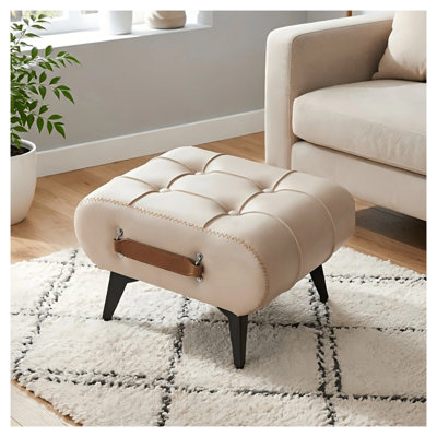 Pouf de rangement en similicuir blanc avec poignées - Repose-pieds rectangulaire pour salon, entrée et chambre