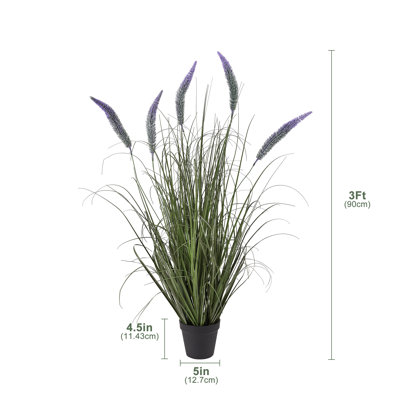Adcock 3ft Artificial Onion Grass in Pot, Faux Tall Grass with Purple Pennisetum Grass Heads, Fake Foxtail Grass Plants Greenery Decor - for Housewarming Gift